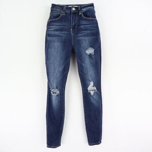 Secrets With Love Jeans‎ Juniors 3 Blue Distressed Super High Rise Narrow Waist